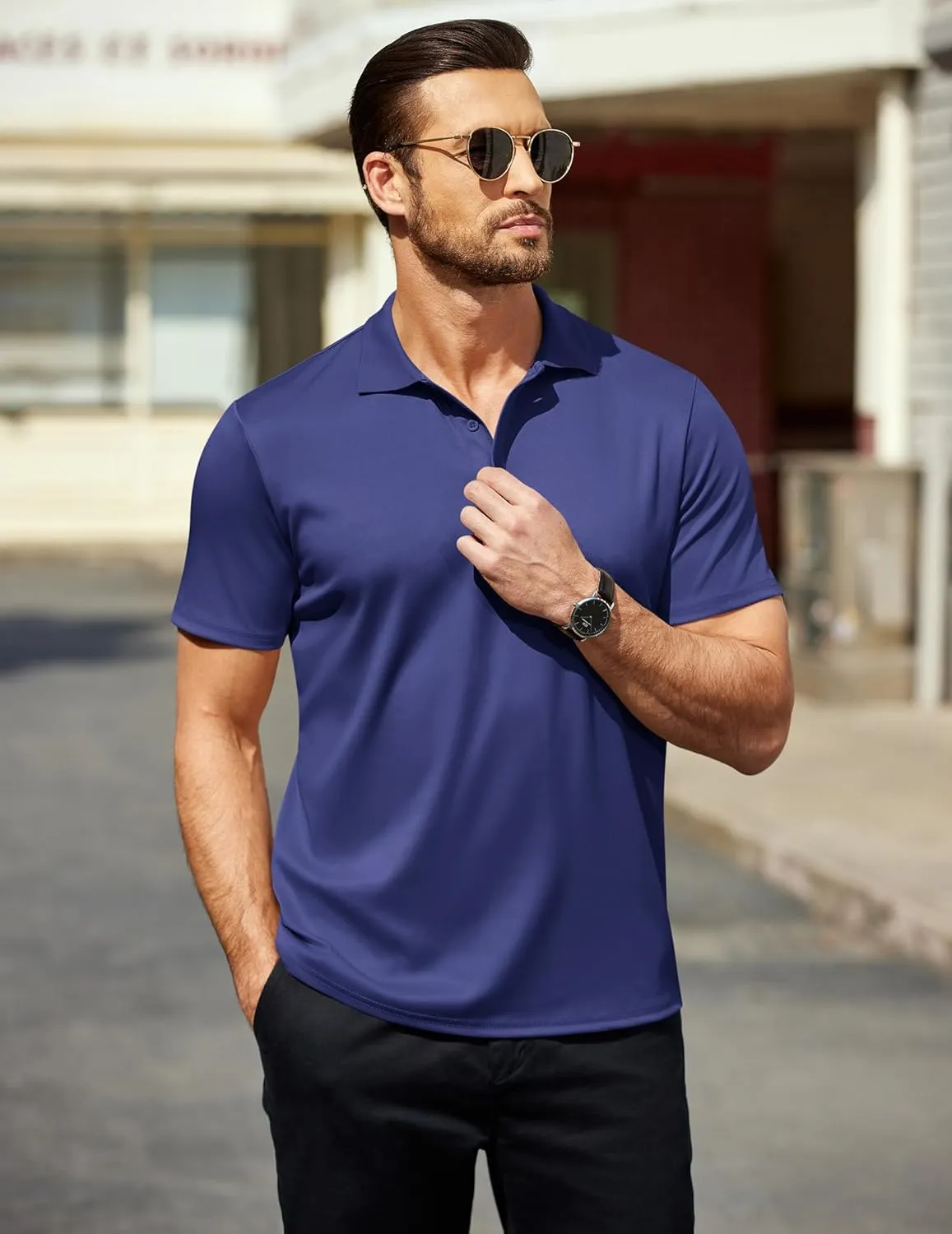 COOFANDY Men Polo Shirts Short Sleeve Quick Drying Athletic Collared Golf Shirts Moisture Wicking Tees