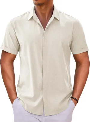 COOFANDY Mens Button Down Shirts Short Sleeve Casual Summer Beach Shirts for Men Vacation Wedding Linen Shirt