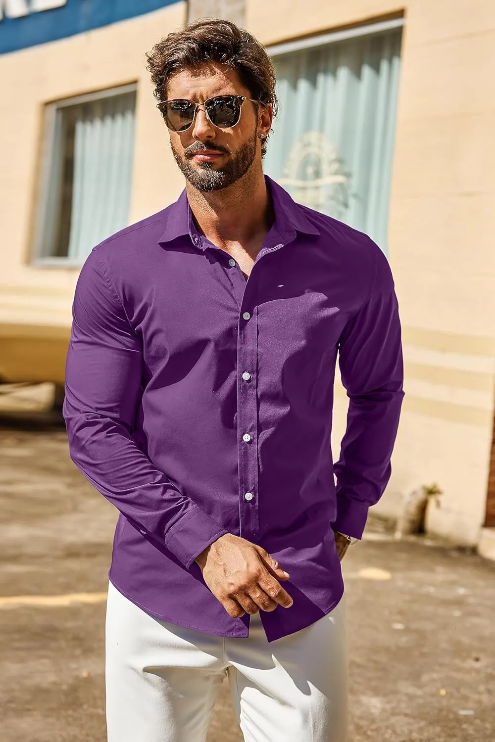 COOFANDY Mens Casual Button Down Shirts Long Sleeve Untucked Shirts for Men Stretch Dress Shirt