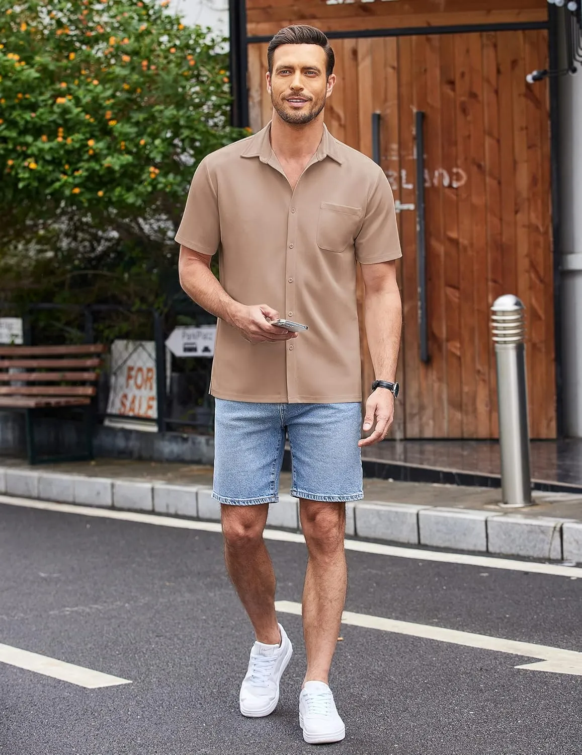 COOFANDY Men's Casual Button Down Shirts Short Sleeve Regular Fit Untucked Dress Shirts Knit Textured
