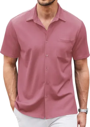 COOFANDY Men's Casual Button Down Shirts Short Sleeve Regular Fit Untucked Dress Shirts Knit Textured
