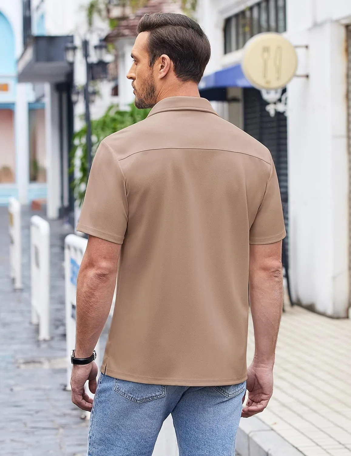 COOFANDY Men's Casual Button Down Shirts Short Sleeve Regular Fit Untucked Dress Shirts Knit Textured