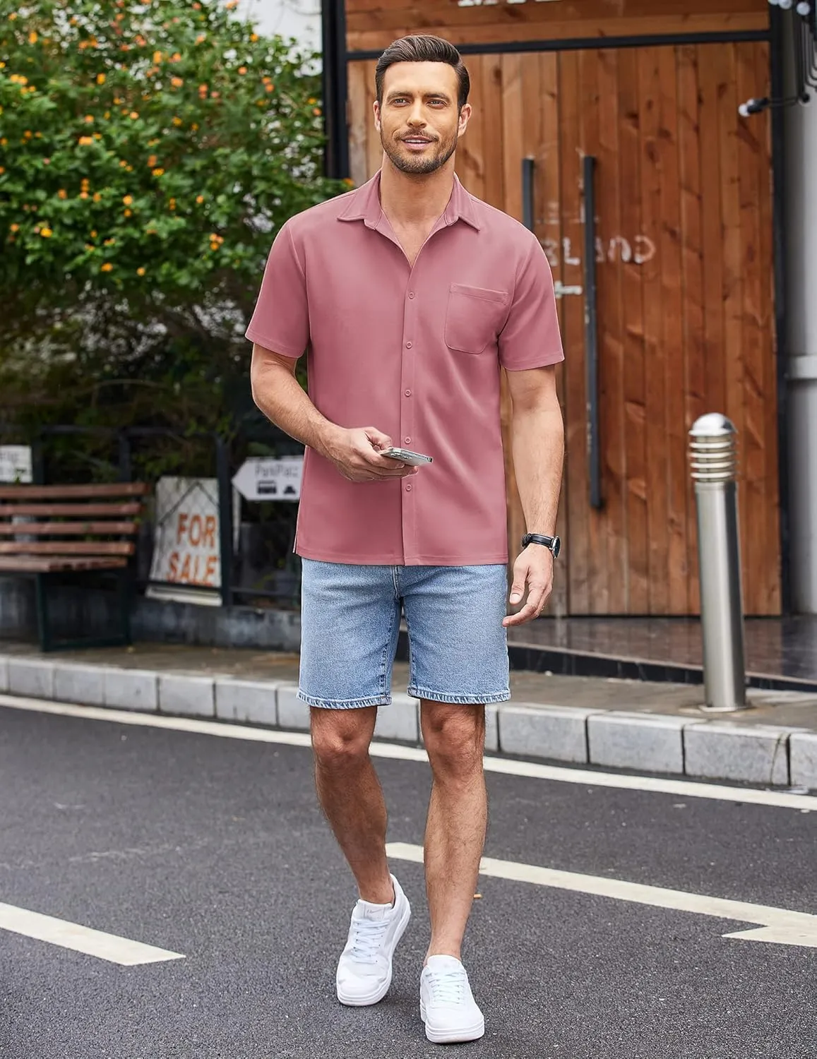 COOFANDY Men's Casual Button Down Shirts Short Sleeve Regular Fit Untucked Dress Shirts Knit Textured
