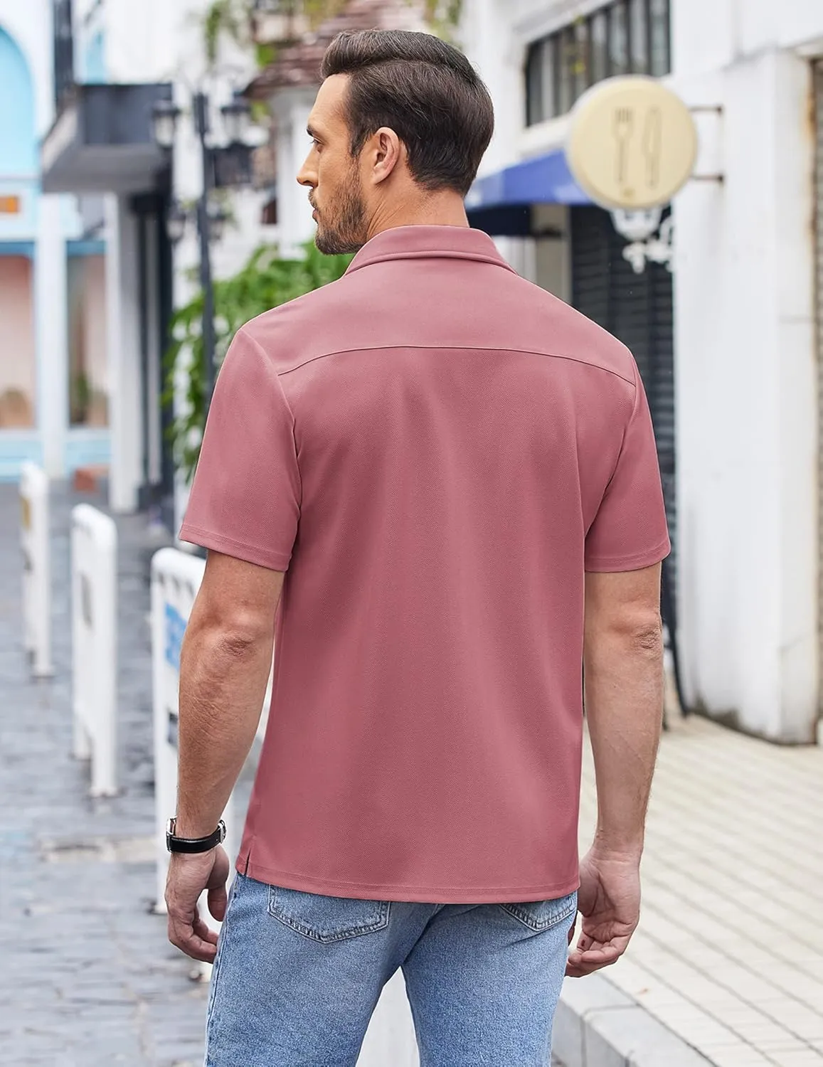 COOFANDY Men's Casual Button Down Shirts Short Sleeve Regular Fit Untucked Dress Shirts Knit Textured