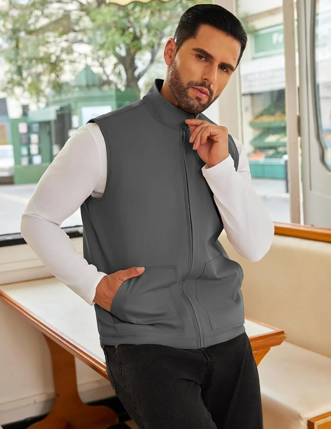 COOFANDY Men's Casual Outerwear Vest Lightweight Zip Up Sleeveless Jacket Outdoor Work Hiking Travel Golf Vest with Pockets