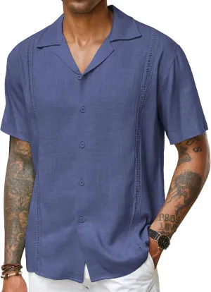 COOFANDY Men's Cuban Guayabera Shirt Short Sleeve Button Down Shirts Casual Summer Beach Linen Shirts