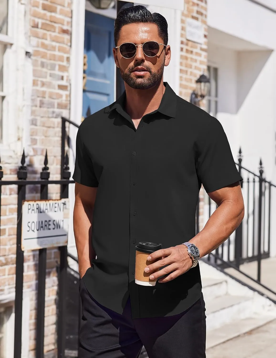 COOFANDY Mens Dress Shirts Button Down Short Sleeve Shirt Summer Shirts Business Casual Wedding Shirt