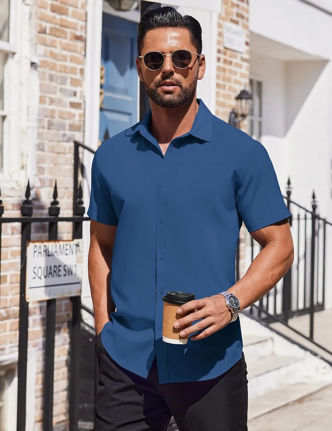 COOFANDY Mens Dress Shirts Button Down Short Sleeve Shirt Summer Shirts Business Casual Wedding Shirt