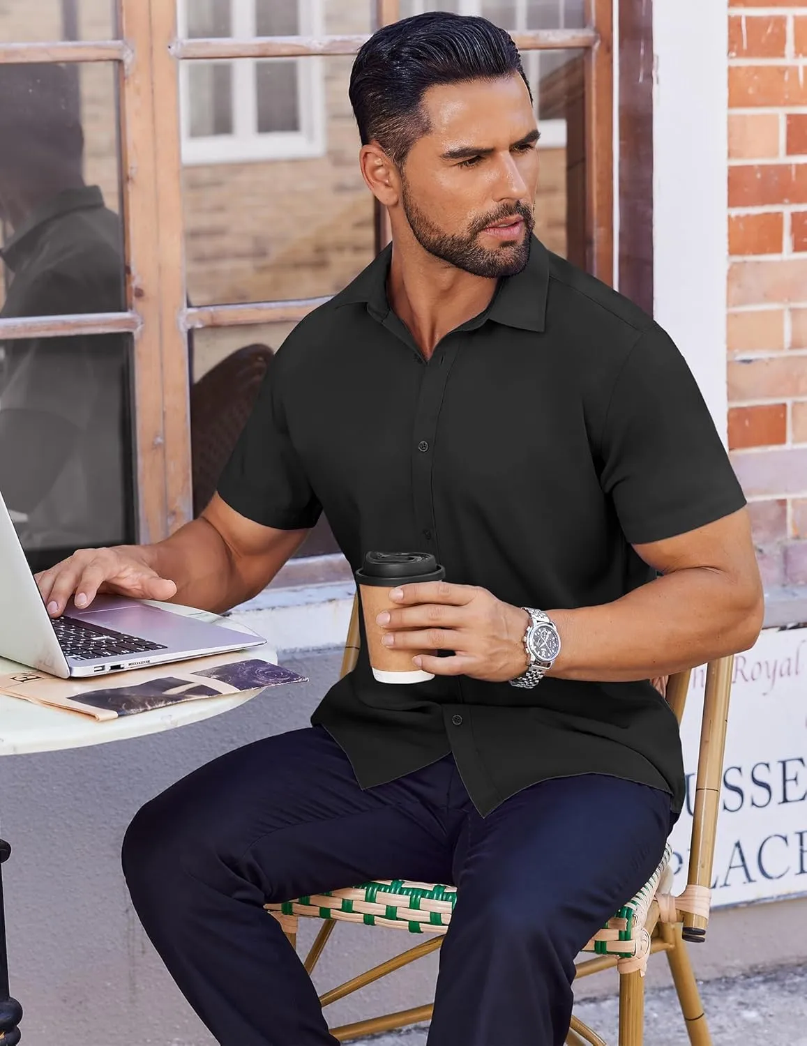 COOFANDY Mens Dress Shirts Button Down Short Sleeve Shirt Summer Shirts Business Casual Wedding Shirt