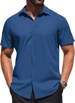 COOFANDY Mens Dress Shirts Button Down Short Sleeve Shirt Summer Shirts Business Casual Wedding Shirt