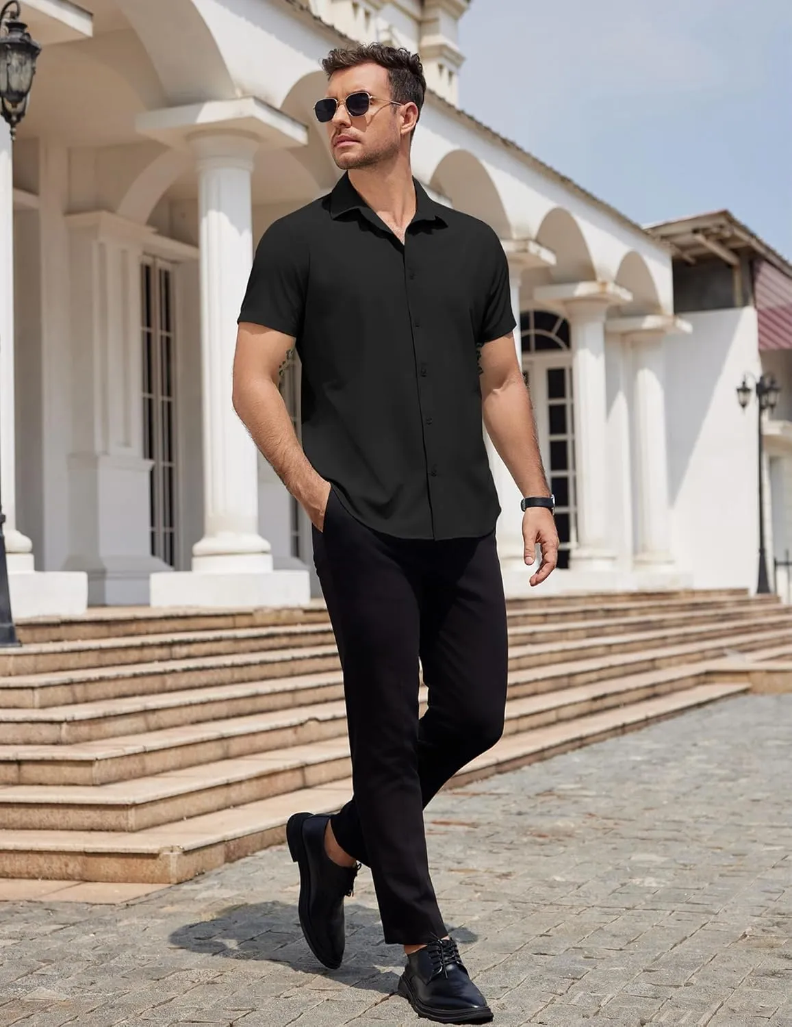 COOFANDY Mens Dress Shirts Button Down Short Sleeve Shirt Summer Shirts Business Casual Wedding Shirt