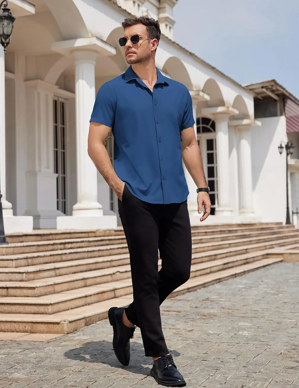 COOFANDY Mens Dress Shirts Button Down Short Sleeve Shirt Summer Shirts Business Casual Wedding Shirt