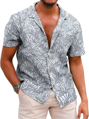 COOFANDY Mens Hawaiian Shirt Short Sleeve Buttoon Down Shirts Casual Tropical Floral Summer Linen Shirts