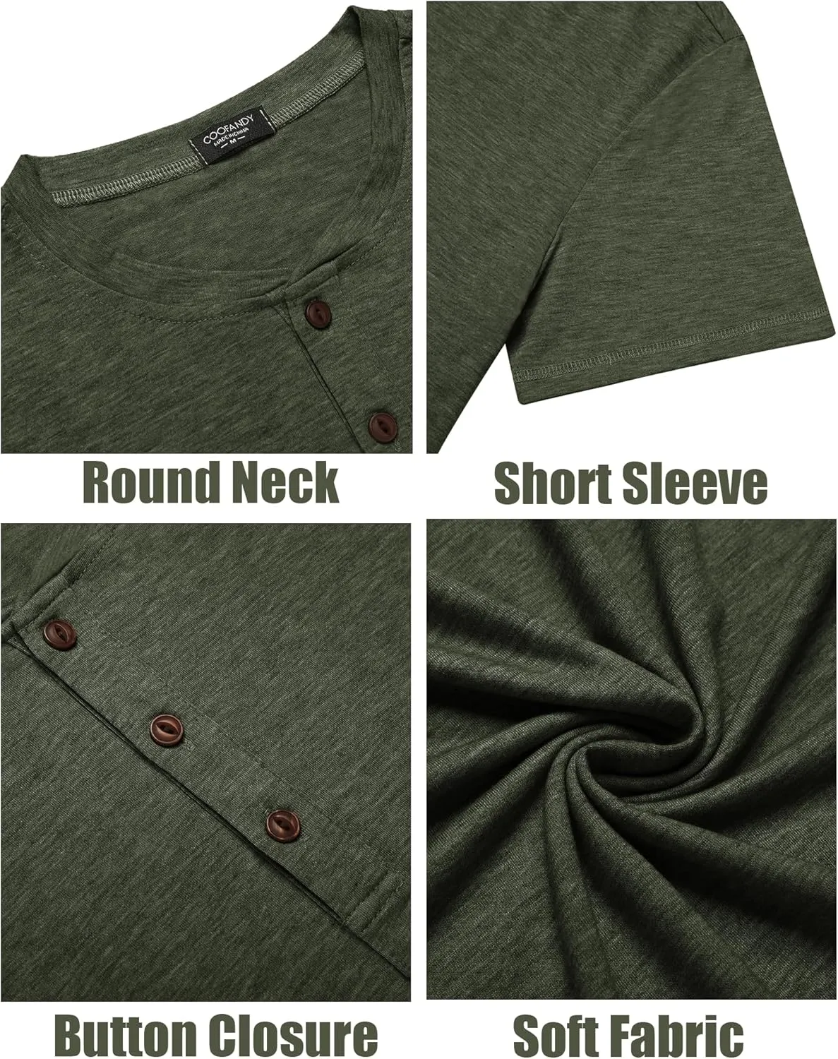 COOFANDY Men's Henley Shirts Short Sleeve Casual Basic Tee Summer Button Henley Soild T Shirts