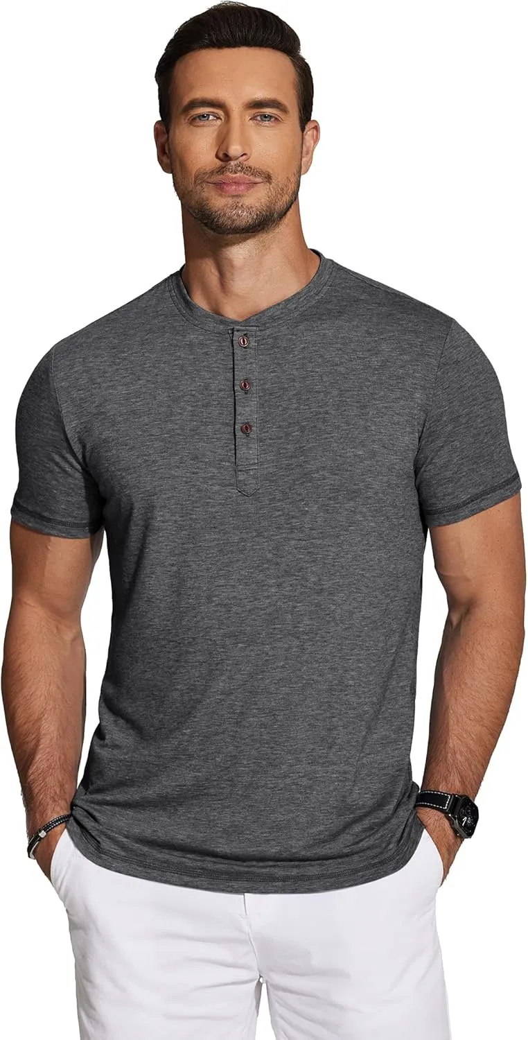 COOFANDY Men's Henley Shirts Short Sleeve Casual Basic Tee Summer Button Henley Soild T Shirts
