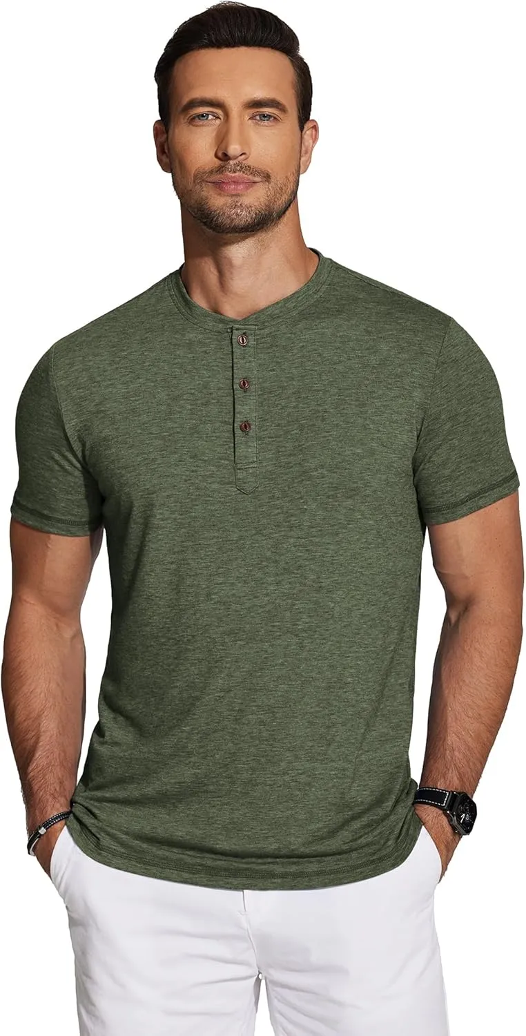 COOFANDY Men's Henley Shirts Short Sleeve Casual Basic Tee Summer Button Henley Soild T Shirts