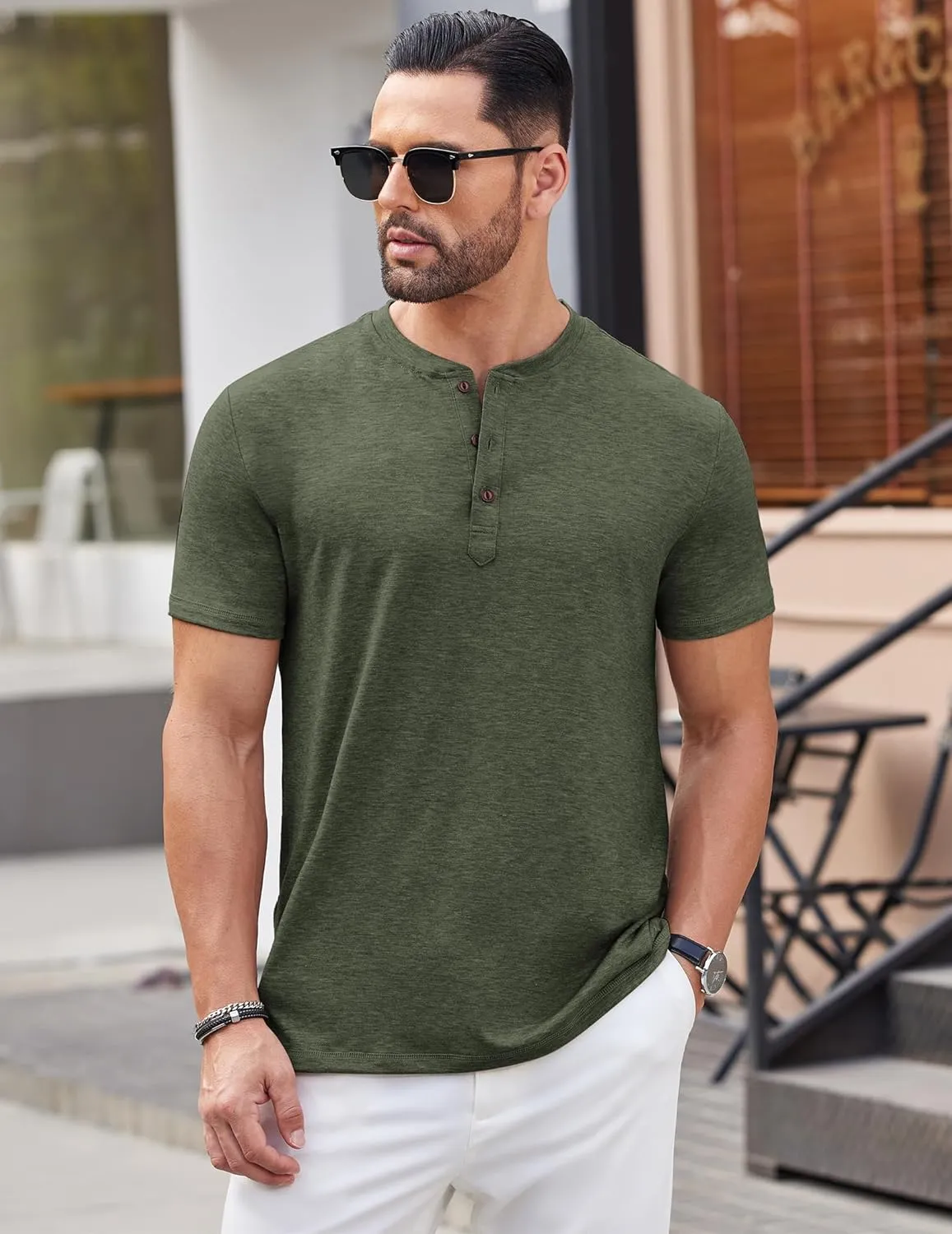COOFANDY Men's Henley Shirts Short Sleeve Casual Basic Tee Summer Button Henley Soild T Shirts