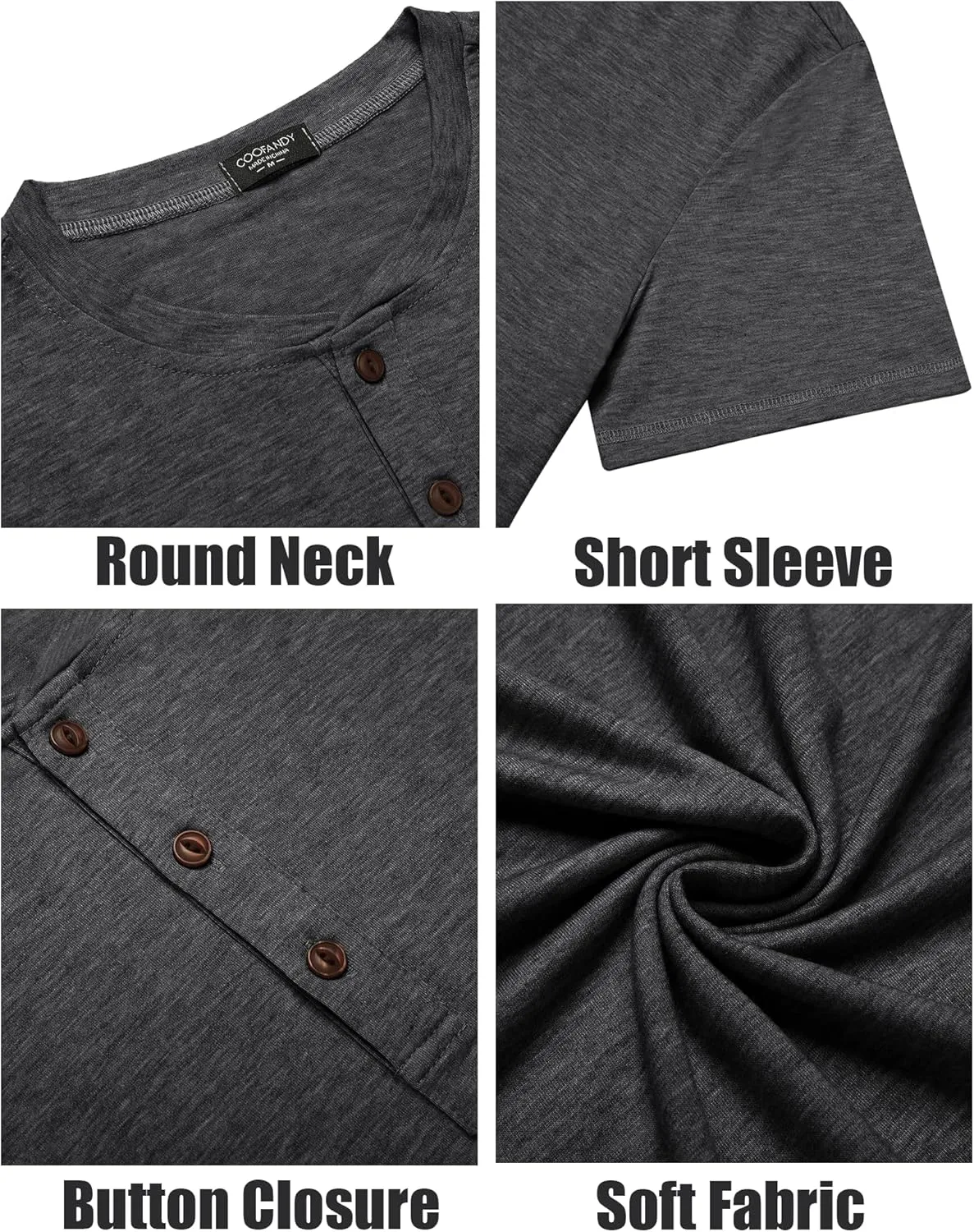 COOFANDY Men's Henley Shirts Short Sleeve Casual Basic Tee Summer Button Henley Soild T Shirts