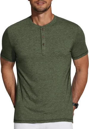 COOFANDY Men's Henley Shirts Short Sleeve Casual Basic Tee Summer Button Henley Soild T Shirts