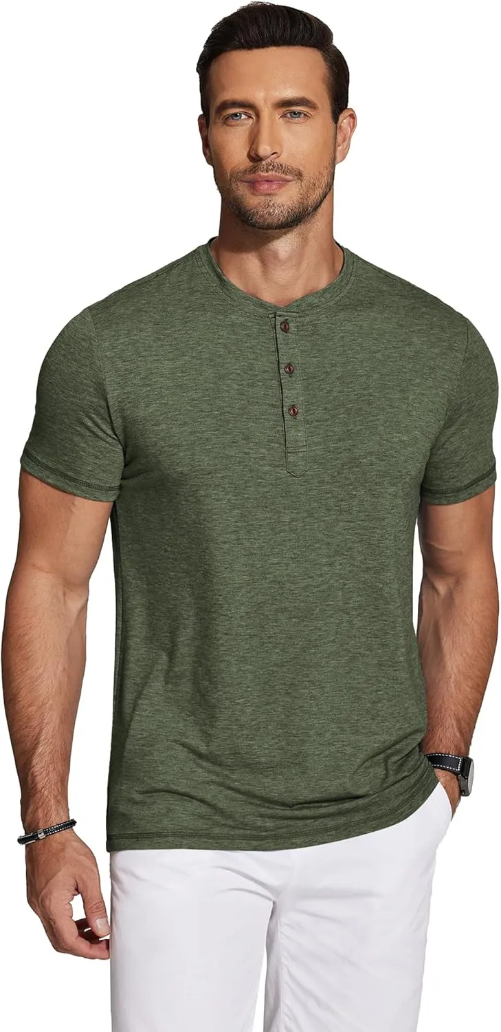 COOFANDY Men's Henley Shirts Short Sleeve Casual Basic Tee Summer Button Henley Soild T Shirts