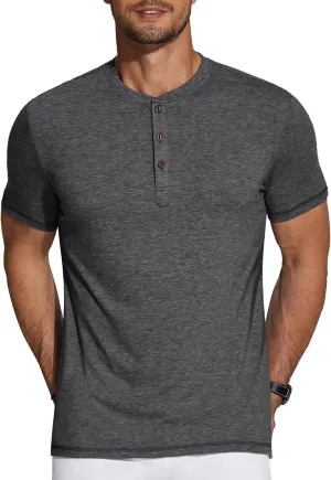 COOFANDY Men's Henley Shirts Short Sleeve Casual Basic Tee Summer Button Henley Soild T Shirts