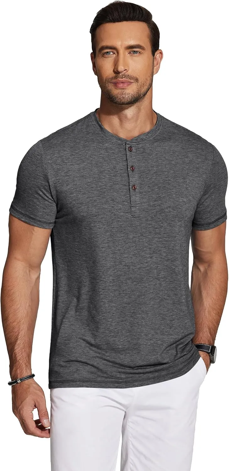 COOFANDY Men's Henley Shirts Short Sleeve Casual Basic Tee Summer Button Henley Soild T Shirts