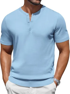 COOFANDY Men's Knit Henley Shirts Short Sleeve Casual Basic Tee Summer Button Soild T Shirts