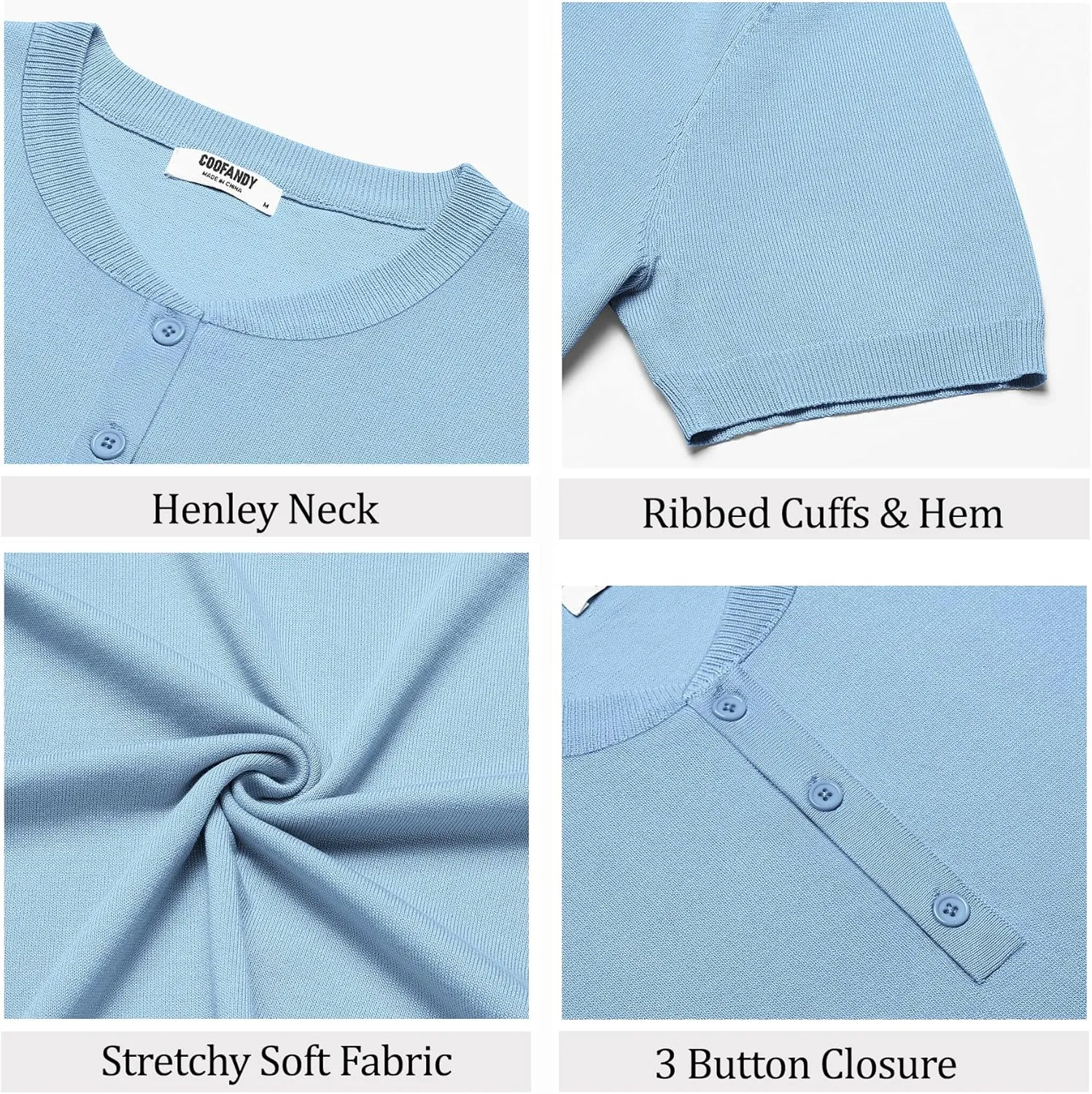 COOFANDY Men's Knit Henley Shirts Short Sleeve Casual Basic Tee Summer Button Soild T Shirts