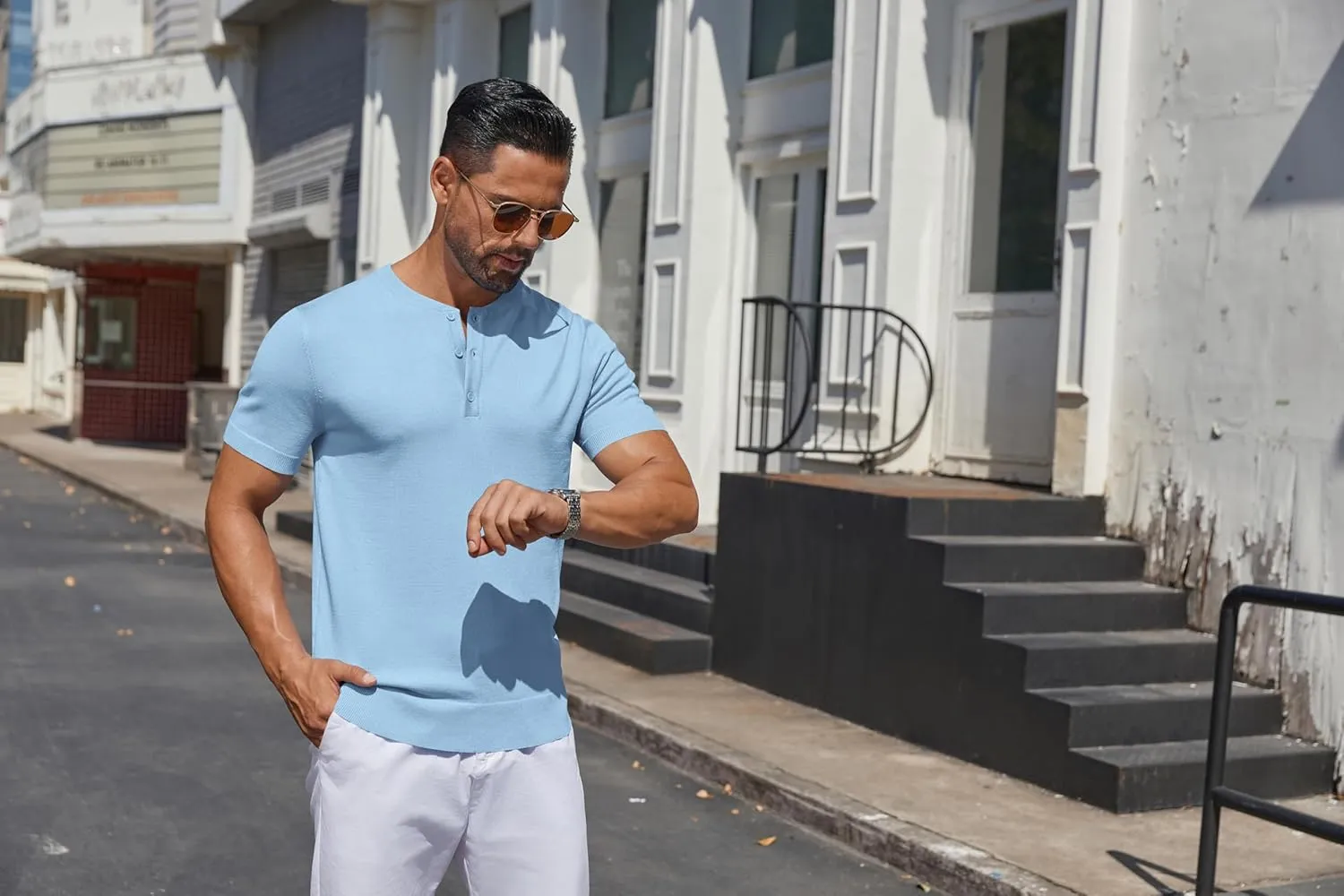 COOFANDY Men's Knit Henley Shirts Short Sleeve Casual Basic Tee Summer Button Soild T Shirts