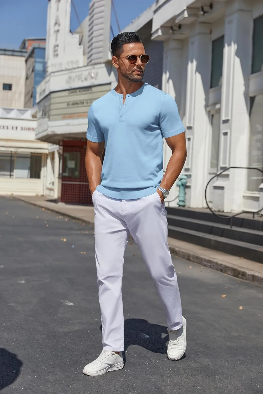 COOFANDY Men's Knit Henley Shirts Short Sleeve Casual Basic Tee Summer Button Soild T Shirts