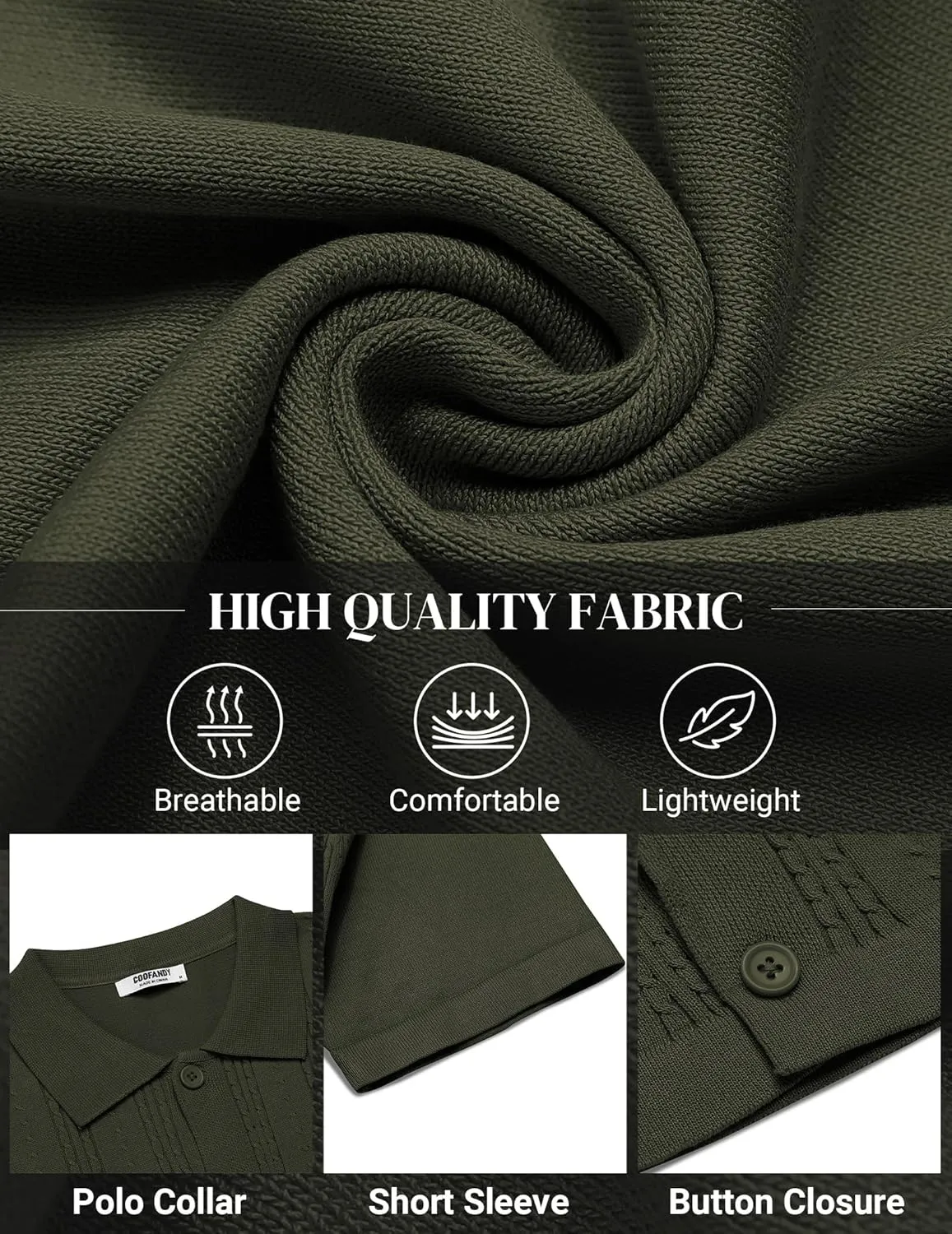 COOFANDY Men's Knit Shirts Short Sleeve Casual Button Down Polo Shirt Summer Beach Vacation Shirts