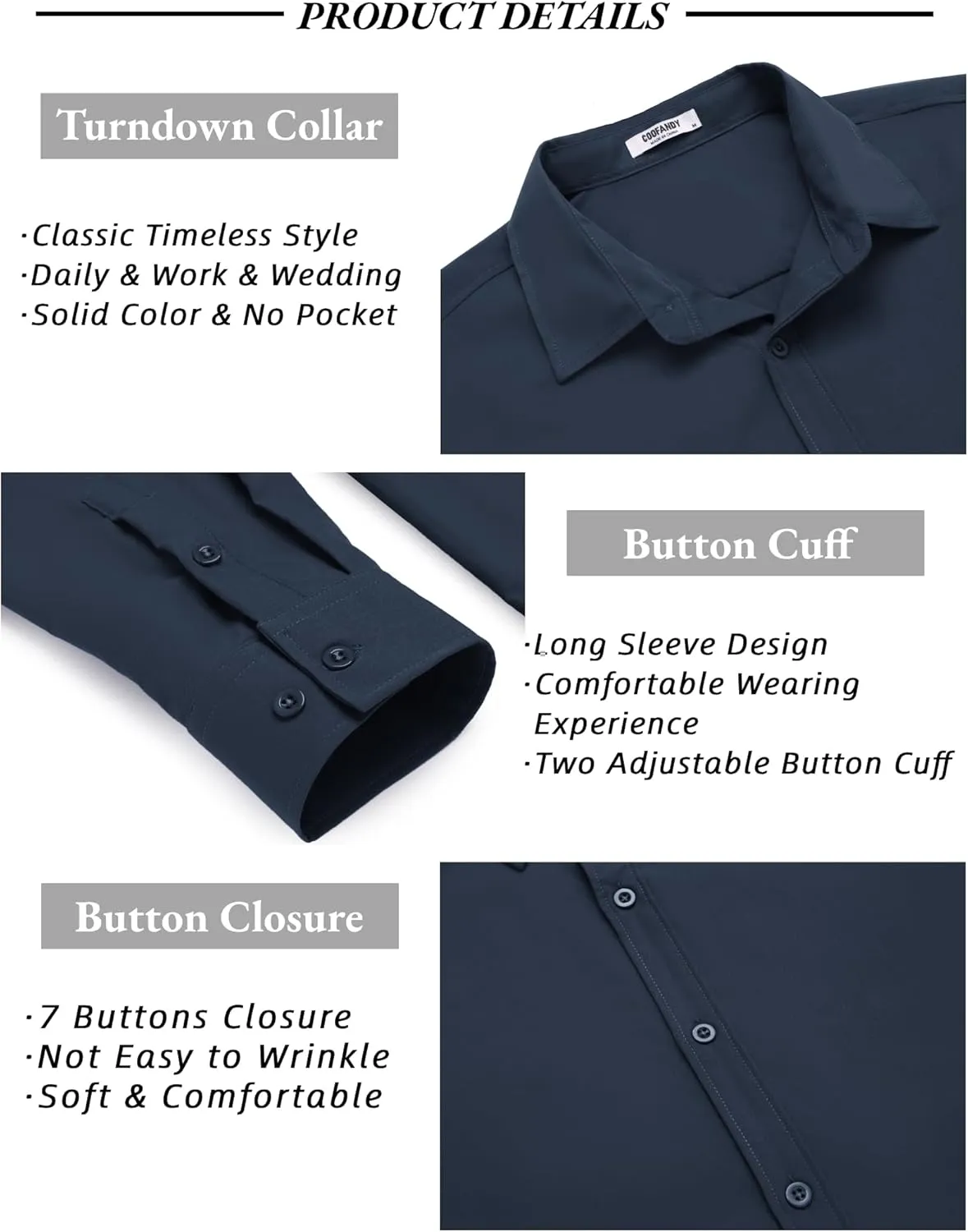 COOFANDY Men's Long Sleeve Button Down Shirts Casual Untucked Dress Shirt Summer Beach Wedding Shirts
