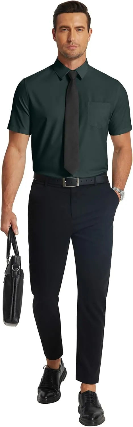 COOFANDY Men's Short Sleeve Dress Shirts Wrinkle Free Regular Fit Dress Shirt Textured Casual Button Down Shirts