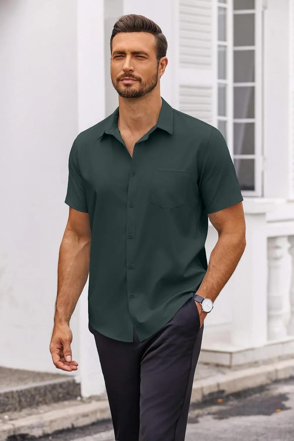 COOFANDY Men's Short Sleeve Dress Shirts Wrinkle Free Regular Fit Dress Shirt Textured Casual Button Down Shirts