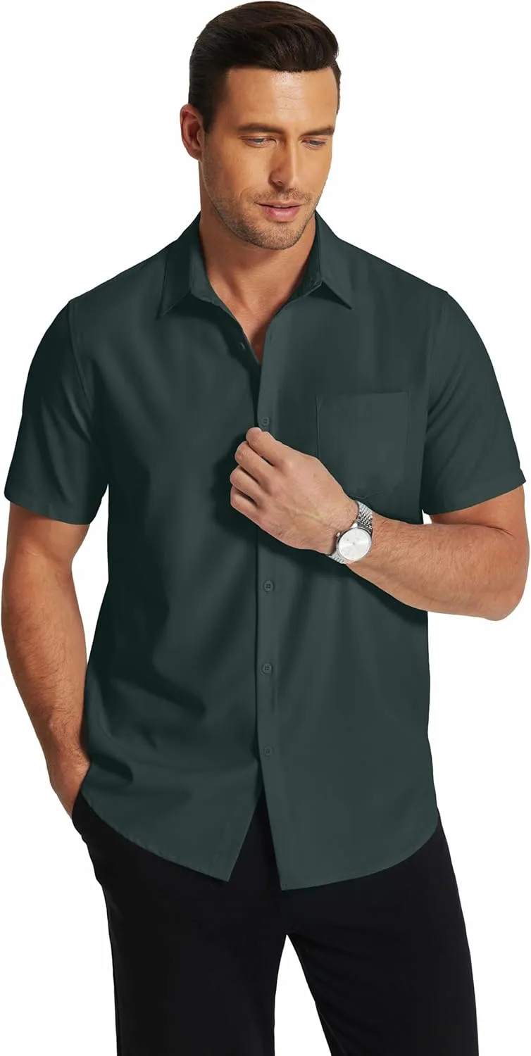 COOFANDY Men's Short Sleeve Dress Shirts Wrinkle Free Regular Fit Dress Shirt Textured Casual Button Down Shirts