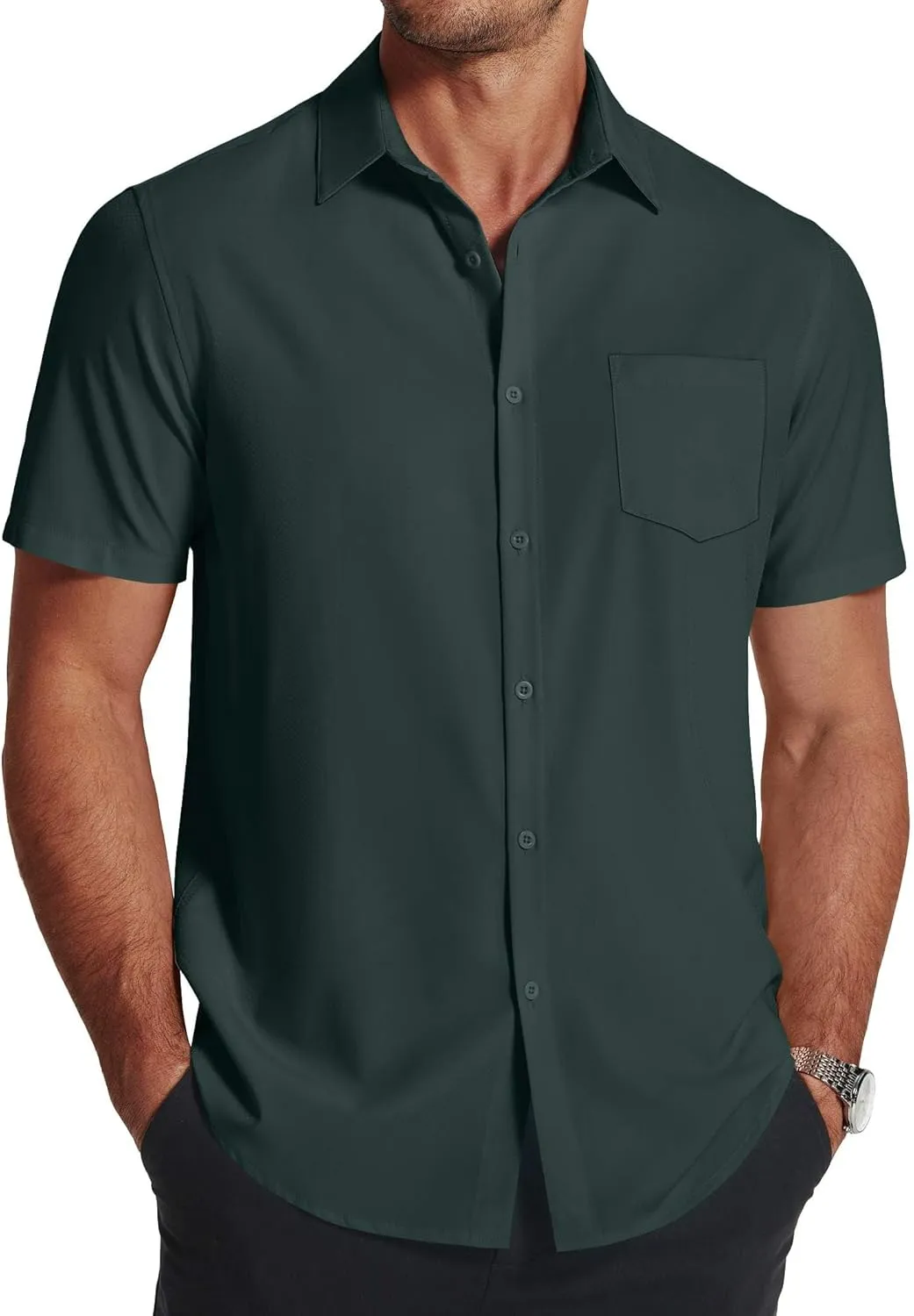 COOFANDY Men's Short Sleeve Dress Shirts Wrinkle Free Regular Fit Dress Shirt Textured Casual Button Down Shirts