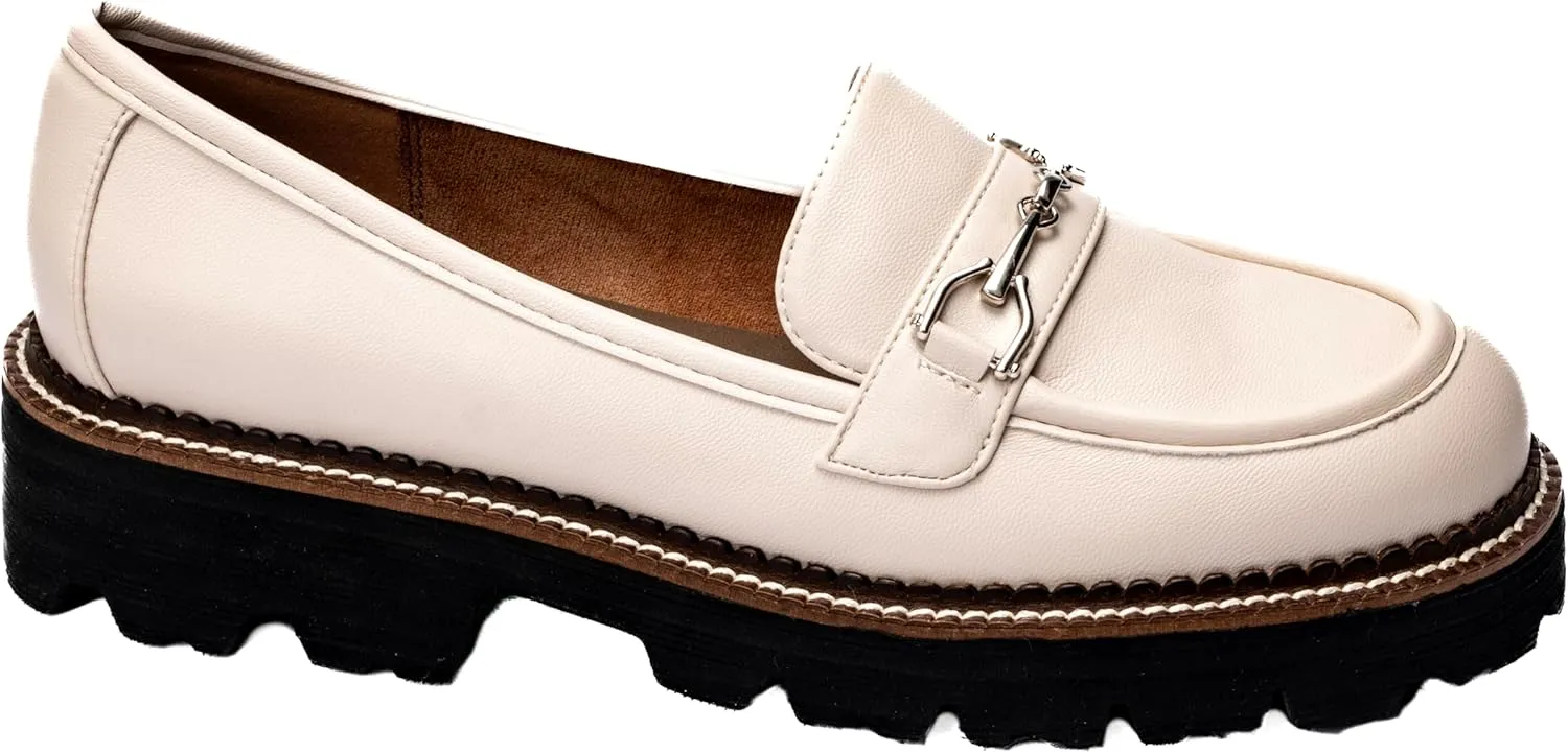 Corkys Footwear Hey Girl Womens Brownie Points Loafers - Featuring a 1.75-Inch Heel with a Lug Sole, Cushioned Insoles for All-Day Wear, A Chic Chain on The Upper