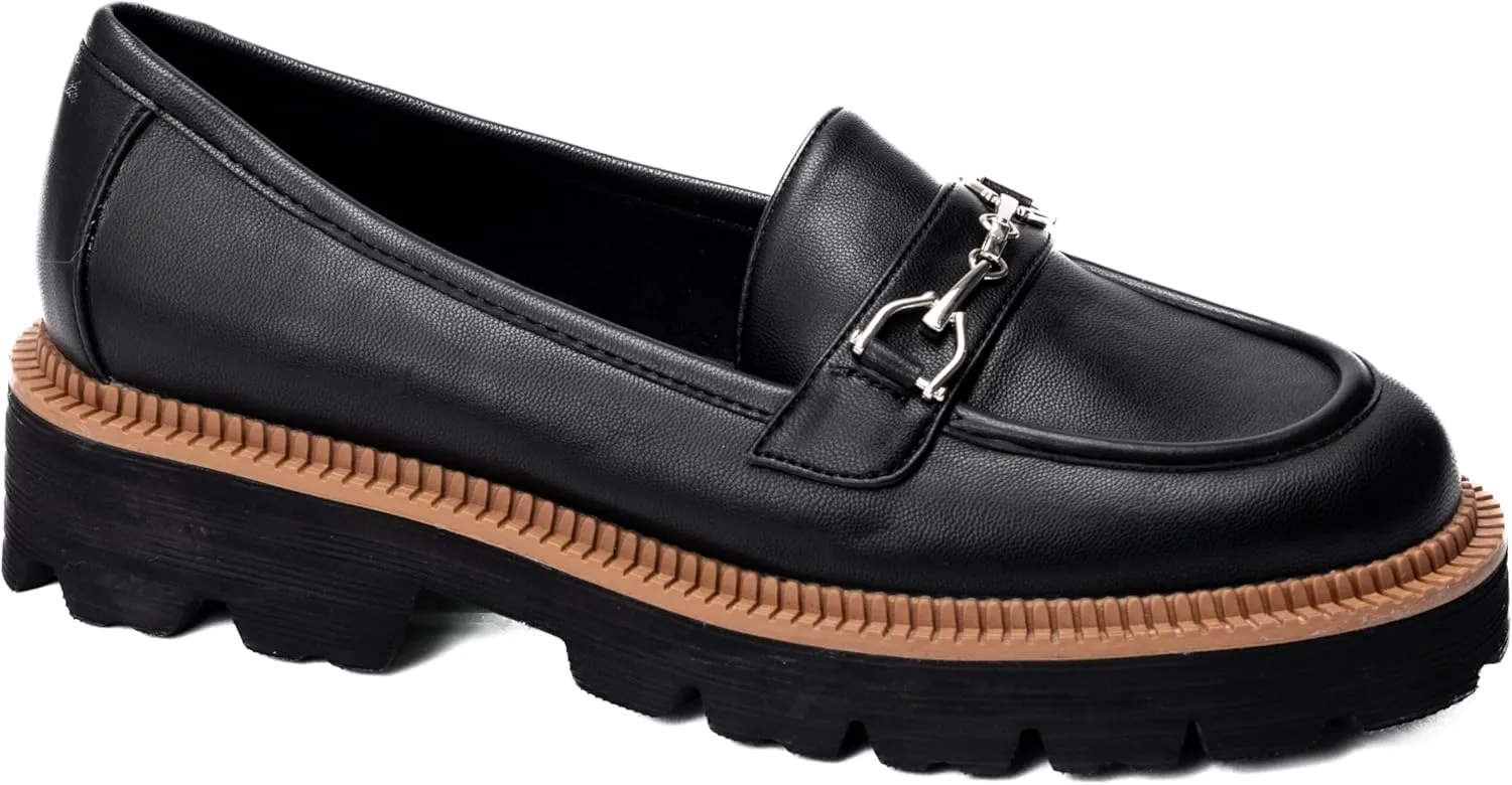 Corkys Footwear Hey Girl Womens Brownie Points Loafers - Featuring a 1.75-Inch Heel with a Lug Sole, Cushioned Insoles for All-Day Wear, A Chic Chain on The Upper