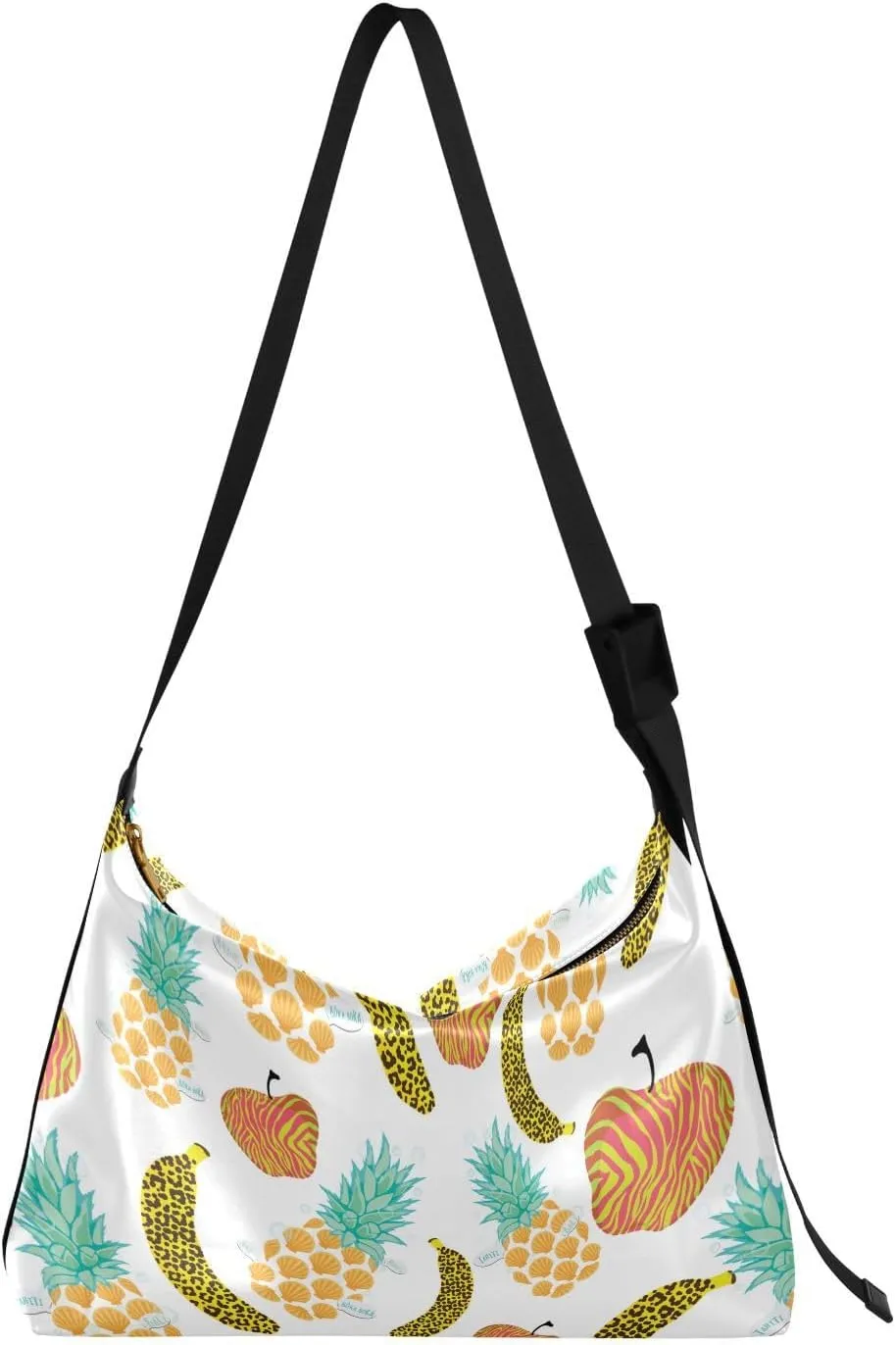 Creative Tropical Fruits Hobo Crossbody Bags for Women Leather Large Shoulder Bag Cross Body Leopard Print Banna Trendy Womens Tote Bags Handbag for Travel Shopping