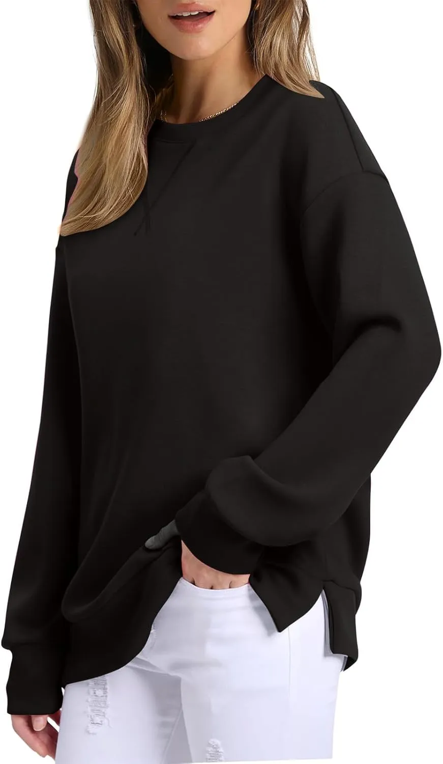 Crewneck Sweatshirts for Women Trendy 2024 Solid Color Pullover Tops Long Sleeve Sweatshirt Tunic Fall Winter Clothes