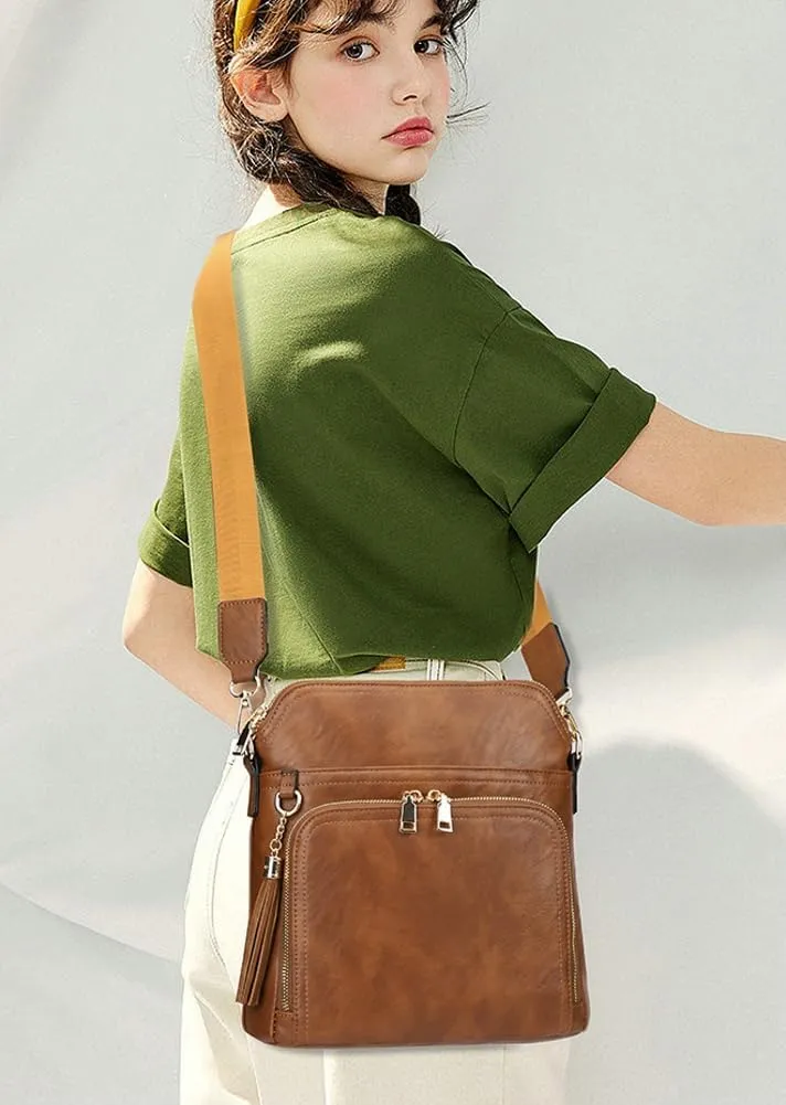 Crossbody Bags for Women Trendy PU Leather Shoulder Handbags With Wide Shoulder Strap