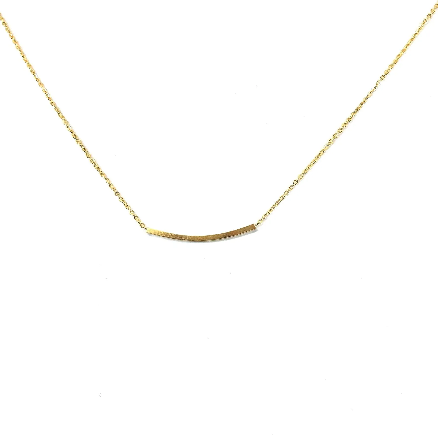 Curved Bar Gold Plated Necklace Dainty Pendant Horizontal Trendy Modern