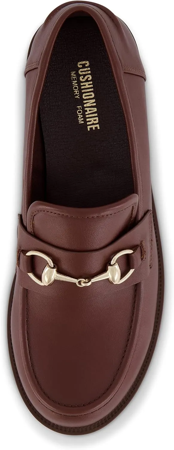 CUSHIONAIRE Romeo Chunky Lug Sole Womens Loafers with Gold Chain Accent, Platform Shoes for Women, Brown 6