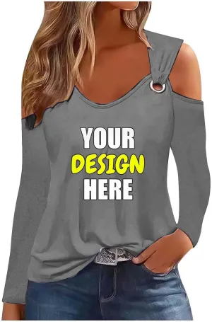Custom Shirt, Your Own Design Text/Photo/Image/Logo T Shirts Women Personalized Printed Long Sleeve, Large