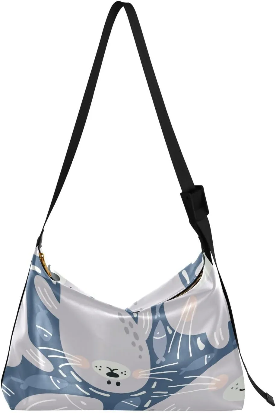 Cute Seal Fish Water Hobo Crossbody Bags for Women Leather Large Shoulder Bag Cross Body Trendy Womens Tote Bags Handbag for Travel Shopping