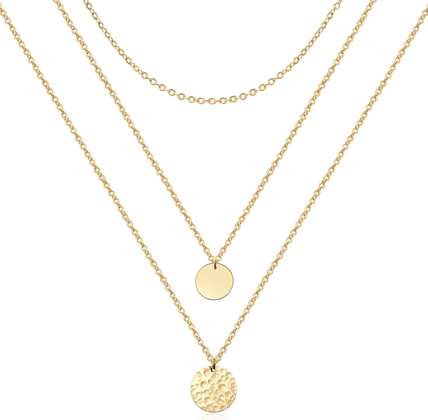 Dainty Gold Layered Bar Neckalce Moon Pendant Lariat Y Necklace 14K Gold Simple Necklace for Women