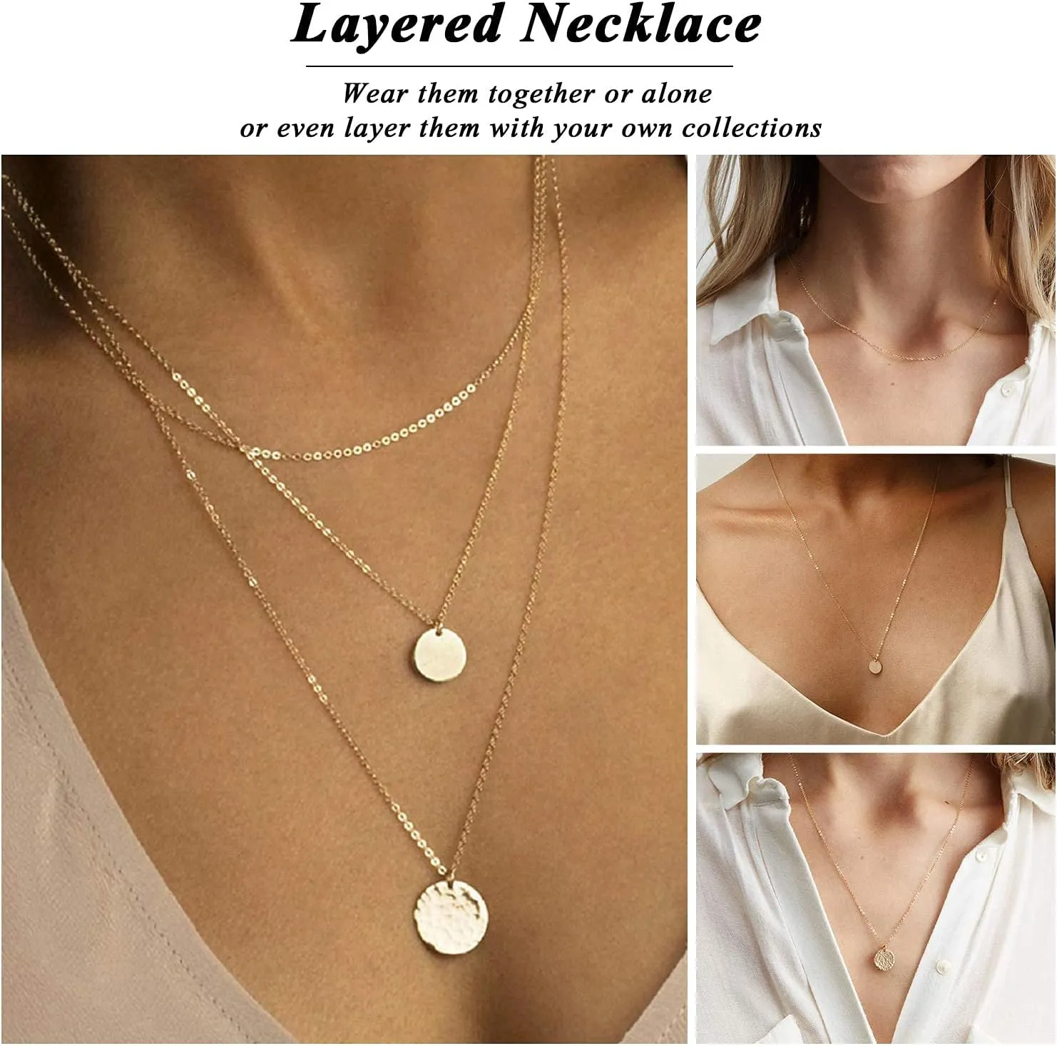 Dainty Gold Layered Bar Neckalce Moon Pendant Lariat Y Necklace 14K Gold Simple Necklace for Women