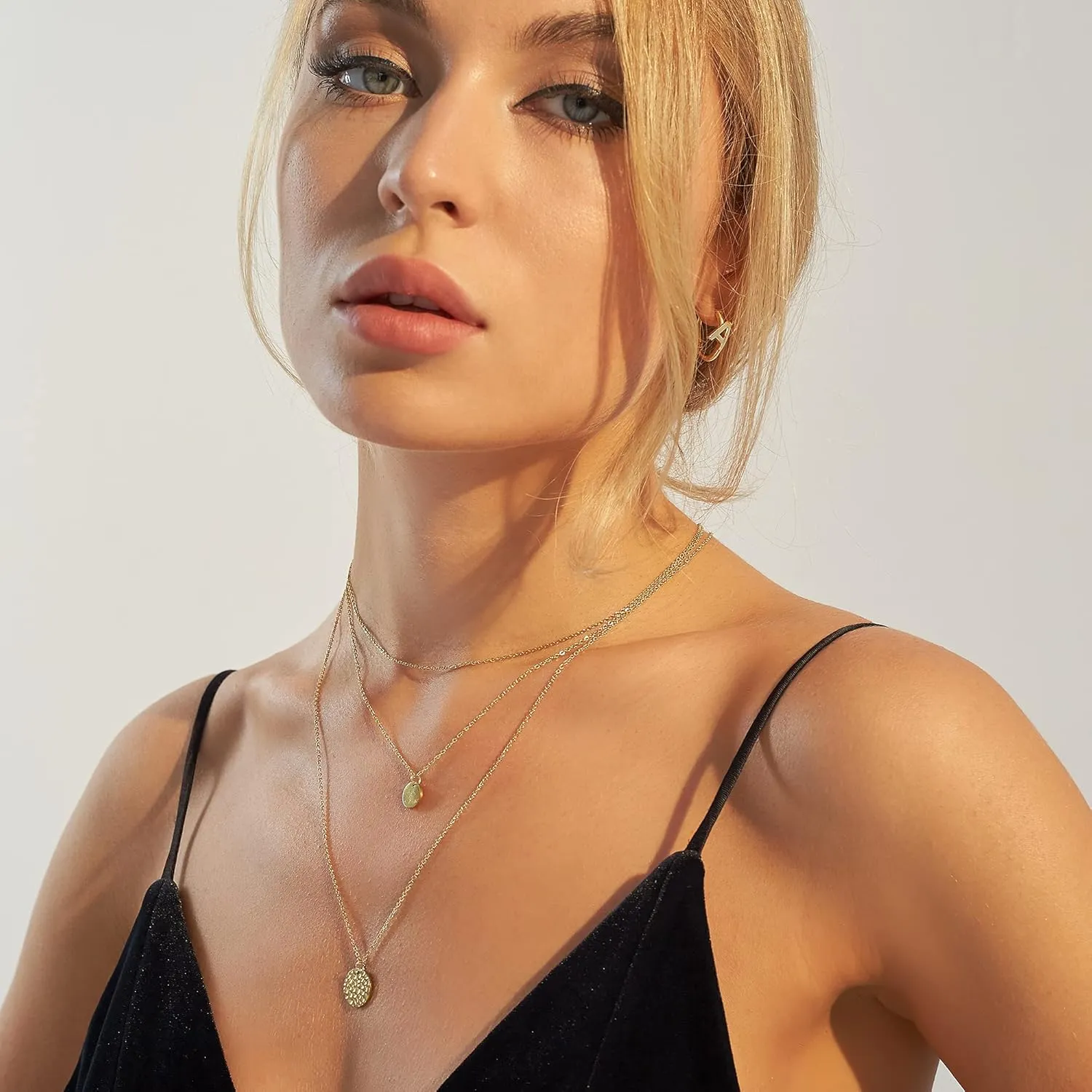 Dainty Gold Layered Bar Neckalce Moon Pendant Lariat Y Necklace 14K Gold Simple Necklace for Women