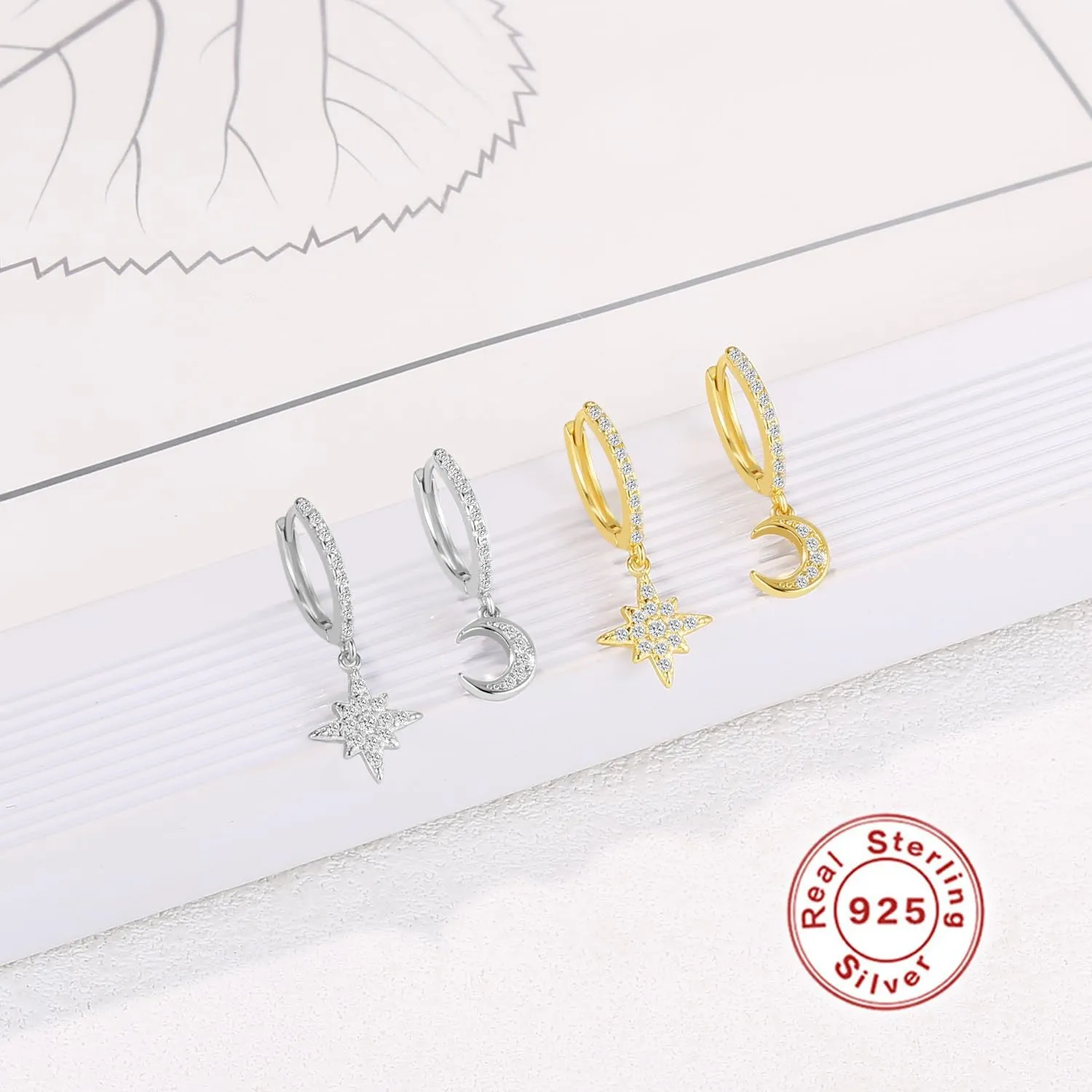 Dainty Hoop Dangle Earrings for Women, Small Hoop Earring with Charm - Moon Star, Spike, Evil Eye, Sterling Silver Huggie Drop Earrings for Her