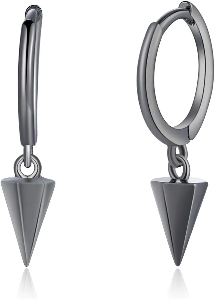 Dainty Hoop Dangle Earrings for Women, Small Hoop Earring with Charm - Moon Star, Spike, Evil Eye, Sterling Silver Huggie Drop Earrings for Her